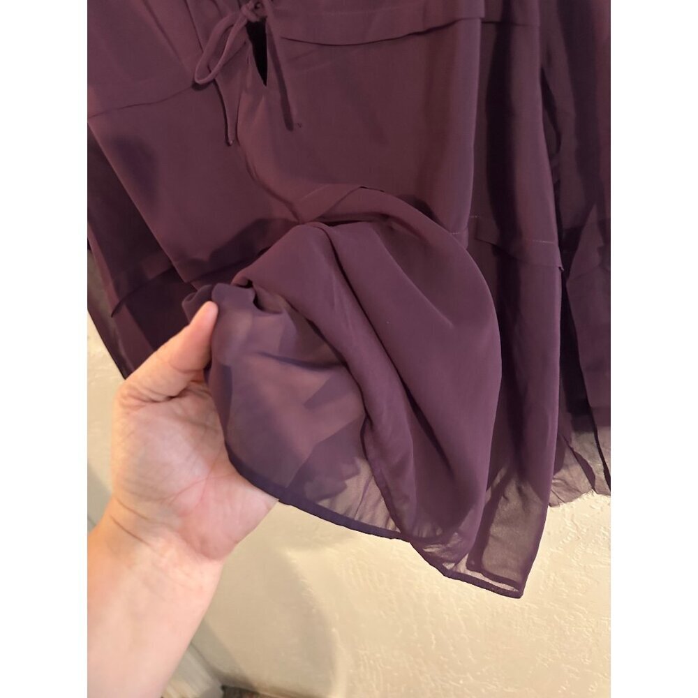 Y Ann Taylor XL Purple Chiffon Tiered Wide Arm Oversized Fairy Tie Blouse - Picture 9 of 10